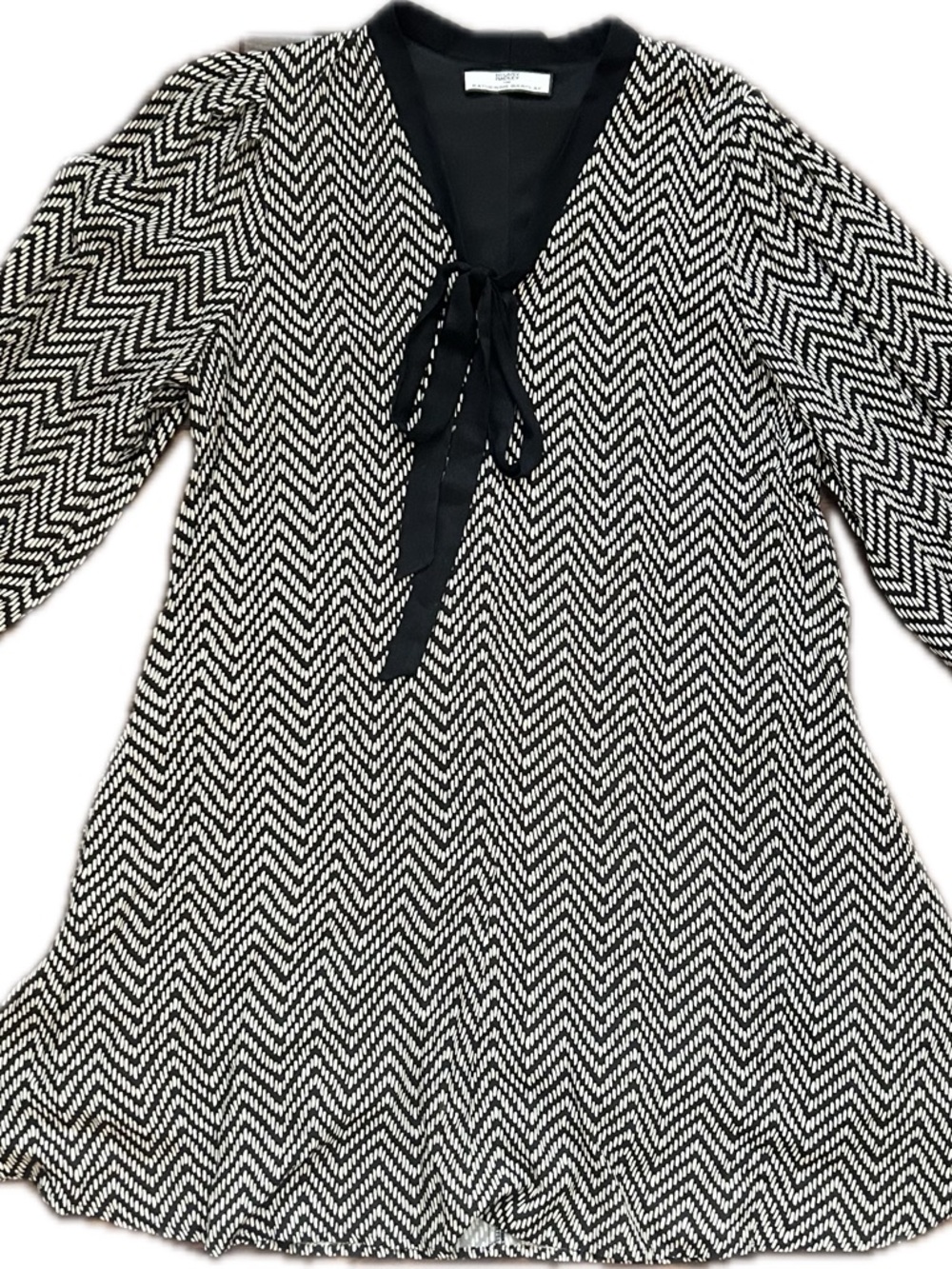 Hilary Radley for Katherine Barclay Black and White Chevron Tie-Front Dress